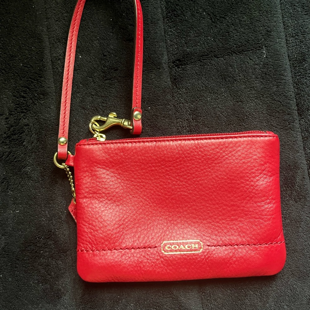 Coach Red Pebbled Leather Clutch Wristlet